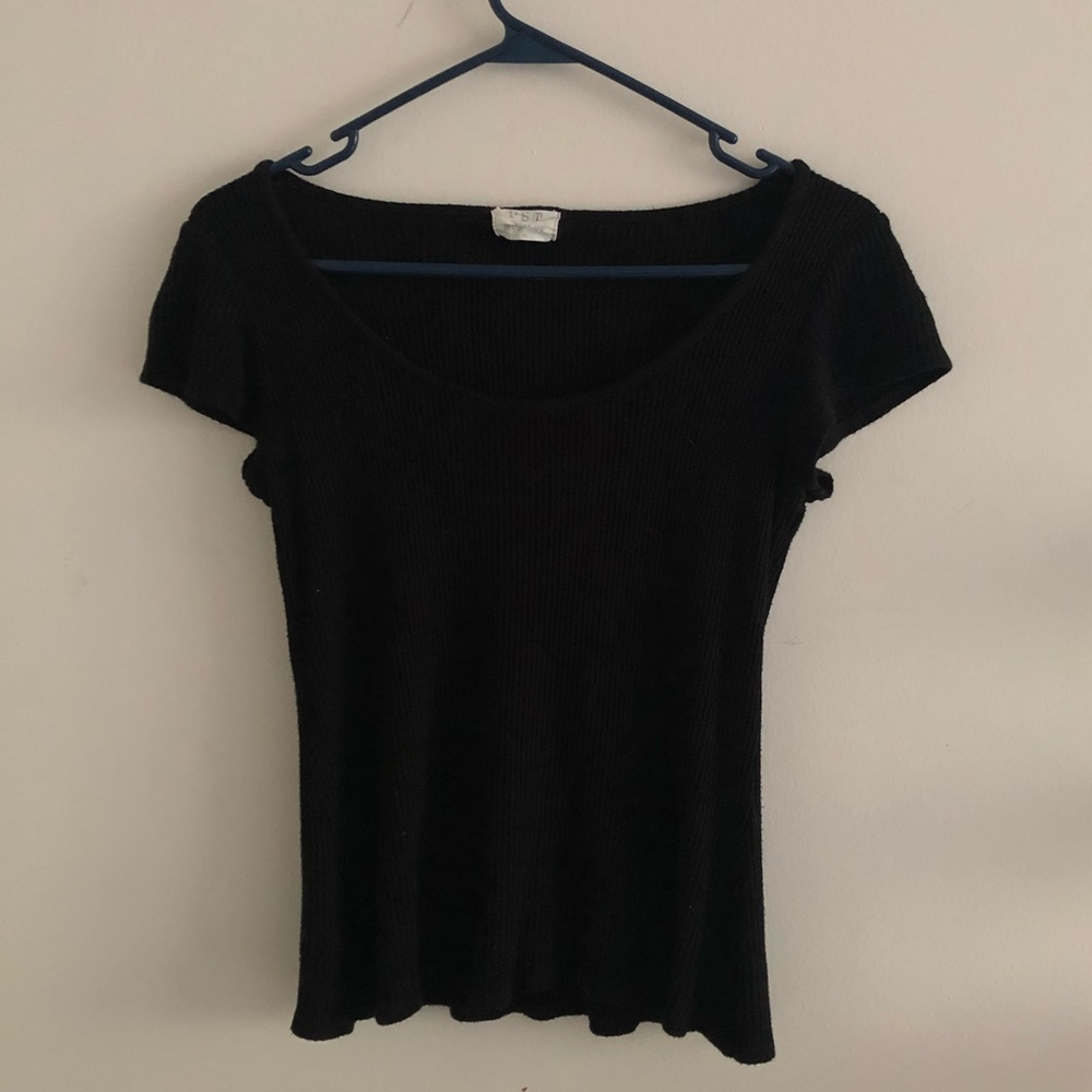 Black Ribbed Short Sleeve